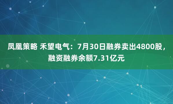 凤凰策略 禾望电气：7月30日融券卖出4800股，融资融券余额7.31亿元